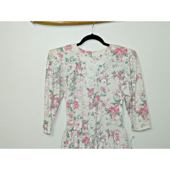 Champagne West Dress Size 3/4‎ Vintage 80s  Ivory Pink Floral Tier Skater Mini - Picture 6 of 12